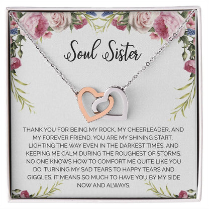 Soul Sister Unbiological Sister Necklace Sorority Sister Sister In Law Necklace Interlocking Hearts Necklace