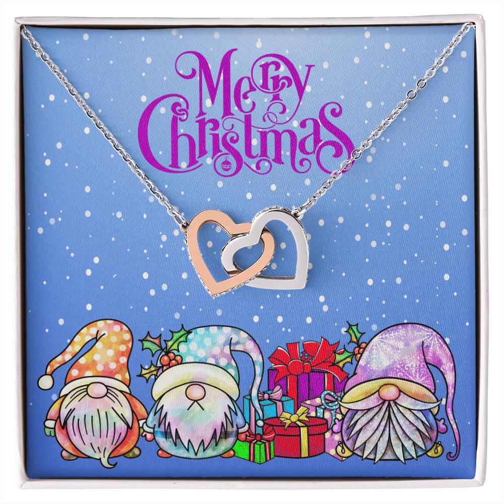 Merry Christmas Gnomes Interlocking Hearts Necklace