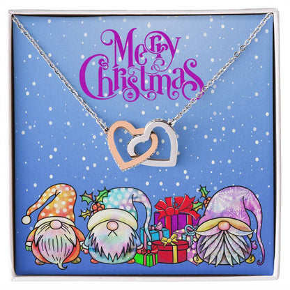 Merry Christmas Gnomes Interlocking Hearts Necklace