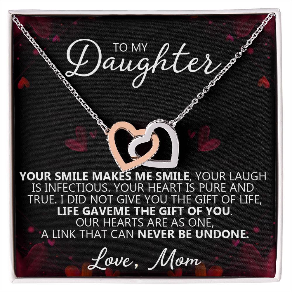 To My Daughter - You Make Me Smile - Unique Heart Bonding Necklace Gift Set Interlocking Hearts Necklace