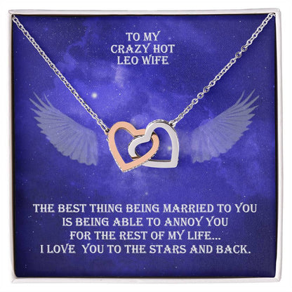 Hot Leo Wife Interlocked Hearts Necklace With Personal Message Card And Jewelry Box. Interlocking Hearts Necklace