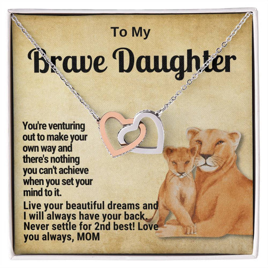 To My Brave Daughter Linked Hearts Gift From Mom Interlocking Hearts Necklace