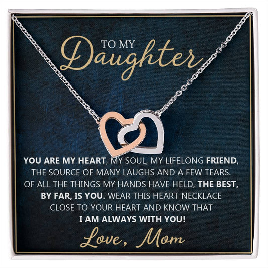 To My Daughter - You Are My Heart - Unique Heart Bonding Necklace Gift Set Interlocking Hearts Necklace