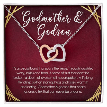 Special Bond Between Godmother & Godson Interlocking Hearts Necklace