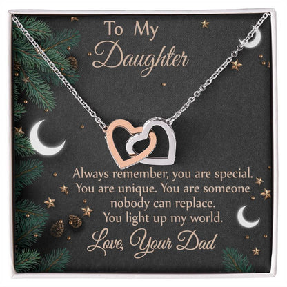 To Daughter - From Dad - You Light Up My World Necklace Interlocking Hearts Necklace