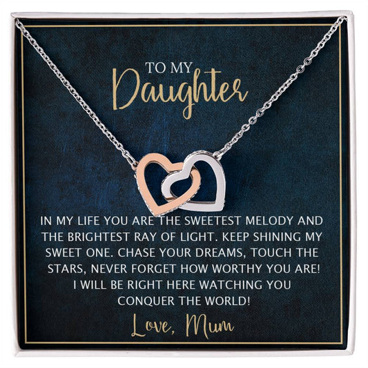 To My Daughter - Unique Heart Bonding Necklace Gift Set Interlocking Hearts Necklace