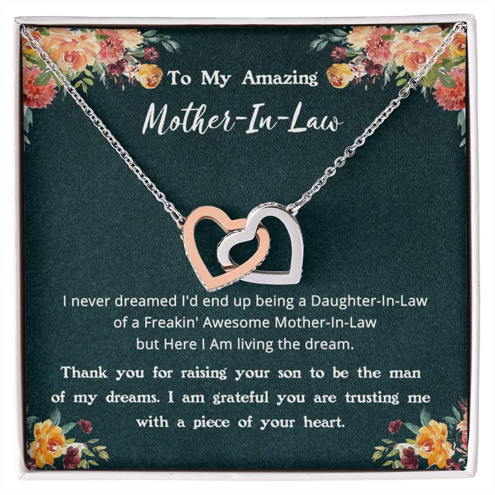 Gift For Mother-In-Law - Living The Dream - Interlocking Interlocking Hearts Necklace
