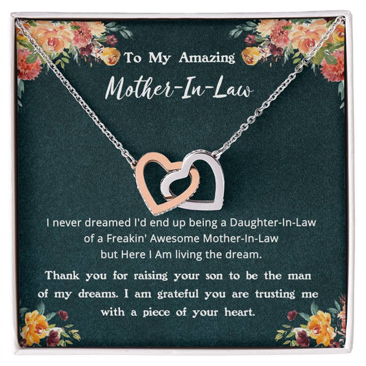 Gift For Mother-In-Law - Living The Dream - Interlocking Interlocking Hearts Necklace