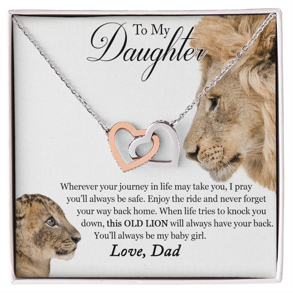 To My Daughter - This Old Lion Will Always Have Your Back Interlocking Hearts Necklace