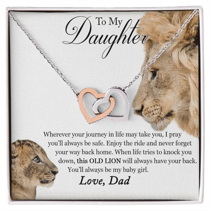 To My Daughter - This Old Lion Will Always Have Your Back Interlocking Hearts Necklace