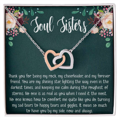 Soul Sisters Necklace Gift Bff Necklace Best Friend Gift Jewelry Long Distance Quotes Friends Forever Interlocking Hearts Necklace