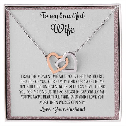 To My Beautiful Wife From The Moment We Met - Pink Interlocking Hearts Necklace
