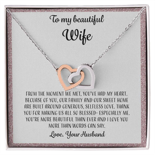 To My Beautiful Wife From The Moment We Met - Pink Interlocking Hearts Necklace