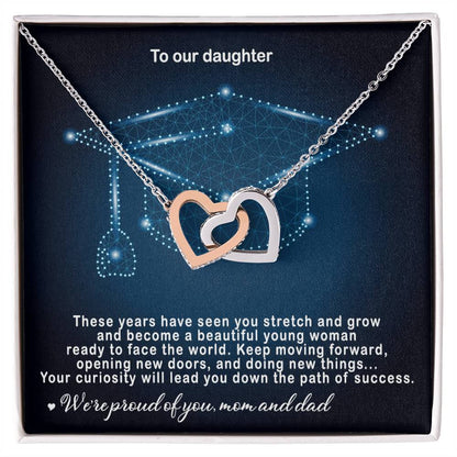 Hey Parents! Beautiful Graduation Gift - Unique Necklace Interlocking Hearts Necklace