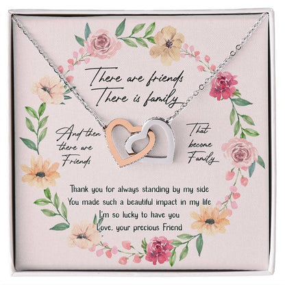 There Are Friends There Is Family Interlocking Hearts Necklace Birthday Message Card Gift