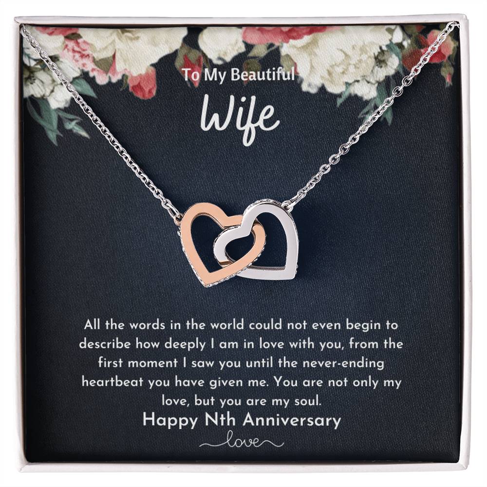 To My Beautiful Wife - Nth Anniversary - Double Heart Interlocking Hearts Necklace