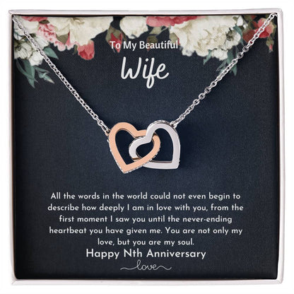 To My Beautiful Wife - Nth Anniversary - Double Heart Interlocking Hearts Necklace
