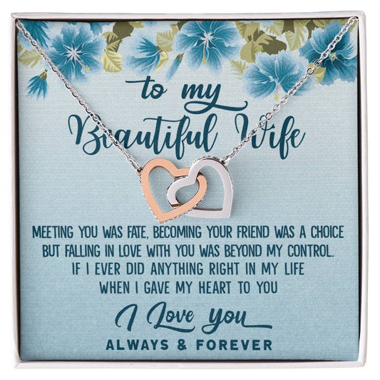 To My Beautiful Wife Meeting You Was Fate Interlocking Hearts Necklace