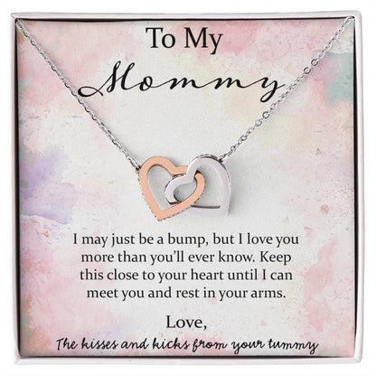 To My Mommy I May Just Be A Bump - Pink Interlocking Hearts Necklace