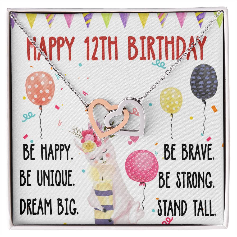 12Th Birthday Necklace Gift For Girl Daughter Birthday Gift For 12 Years Old Teen Birthday Gift Cute Llama Interlocking Hearts Necklace