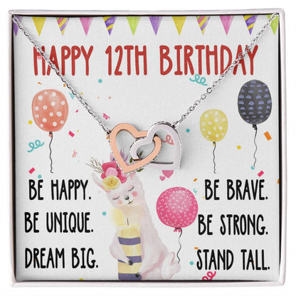 12Th Birthday Necklace Gift For Girl Daughter Birthday Gift For 12 Years Old Teen Birthday Gift Cute Llama Interlocking Hearts Necklace