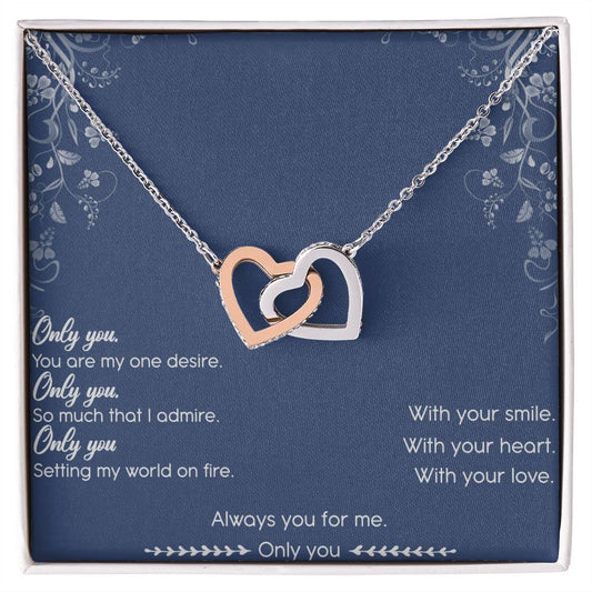 Only You Interlocking Hearts Necklace Message Card