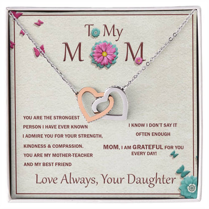 Interlocking Heart Necklace For Mother With Message Card Interlocking Hearts Necklace