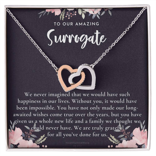 Surrogate Appreciation Gift Surrogate Gift Surrogate Gift With Message Card Surrogate Transfer Day Thank You Gift Interlocking Hearts Necklace