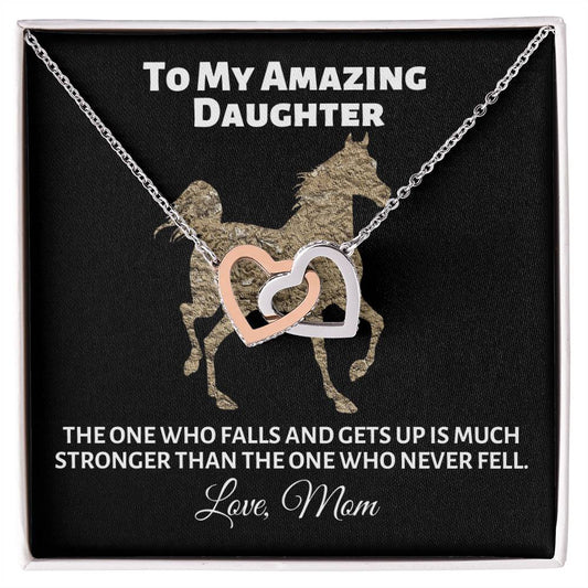 To My Amazing Daughter - The One Who Falls - Love Mom Interlocking Hearts Necklace