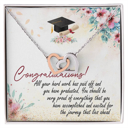 Congratulation So Proud Of You Interlocking Hearts Necklace Graduation Message Card