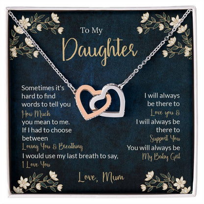 To My Daughter - Unique Heart Bonding Necklace Gift Set Interlocking Hearts Necklace