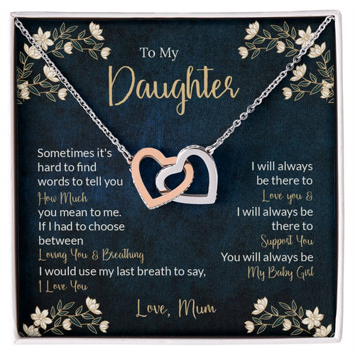 To My Daughter - Unique Heart Bonding Necklace Gift Set Interlocking Hearts Necklace