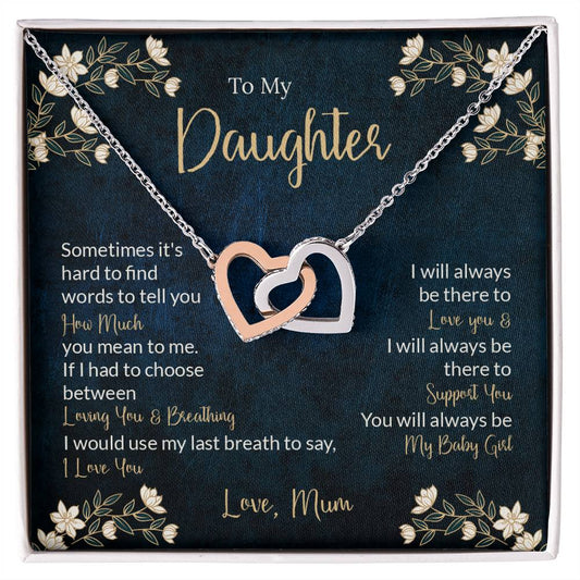 To My Daughter - Unique Heart Bonding Necklace Gift Set Interlocking Hearts Necklace
