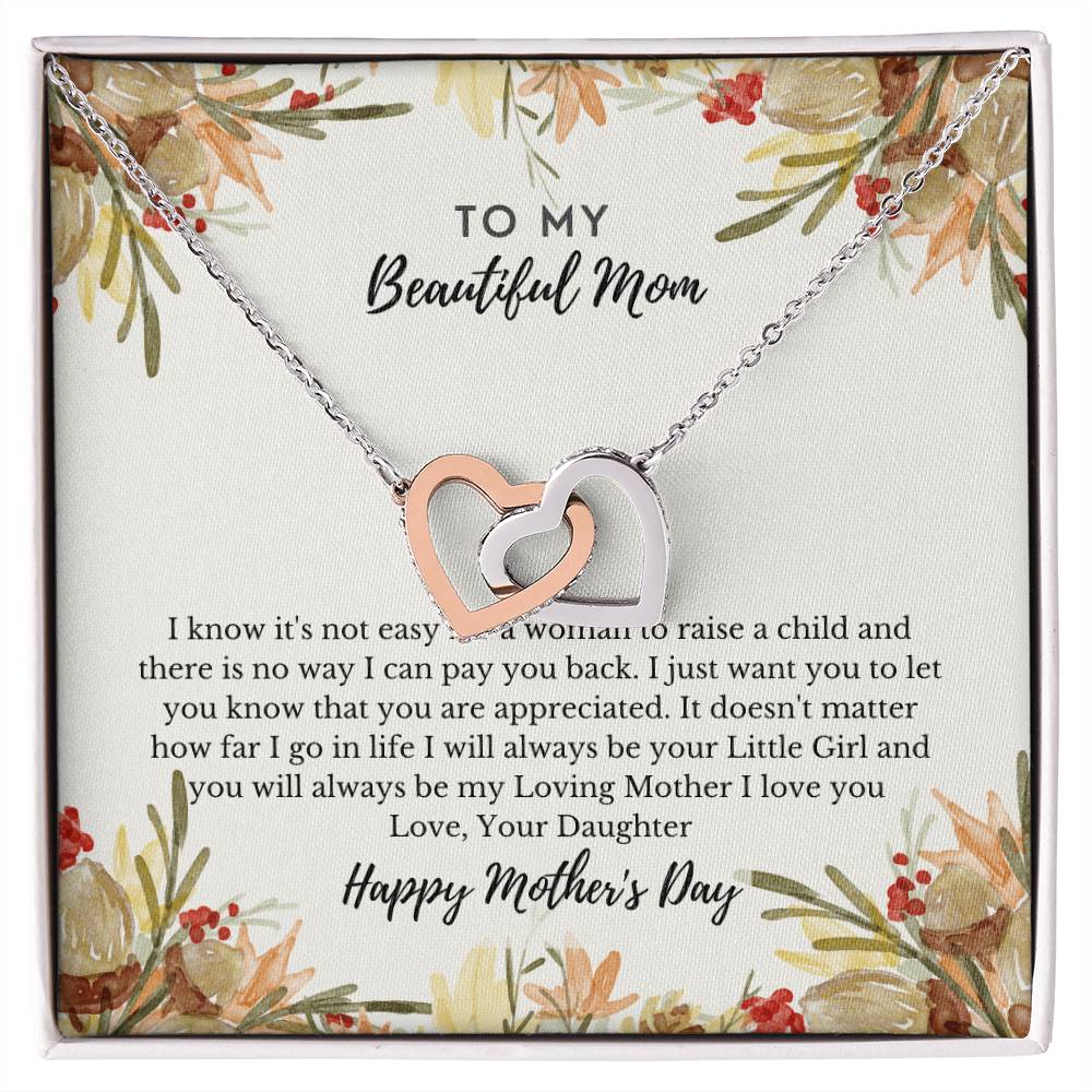 To My Beautiful Mom - Interlocking Heart Necklace - Interlocking Hearts Necklace