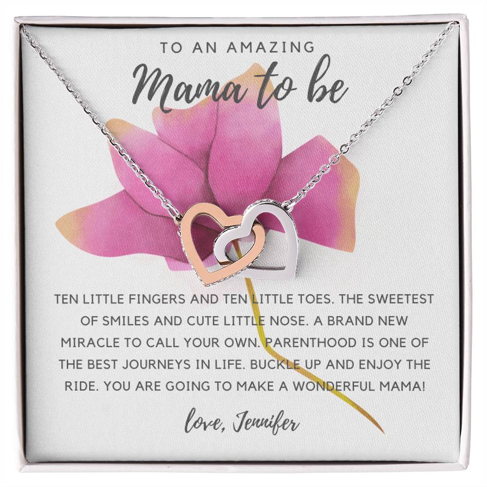 To An Amazing Mama To Be - Pink Rose Interlocking Hearts Necklace