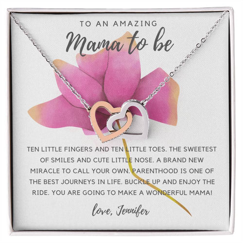 To An Amazing Mama To Be - Pink Rose Interlocking Hearts Necklace