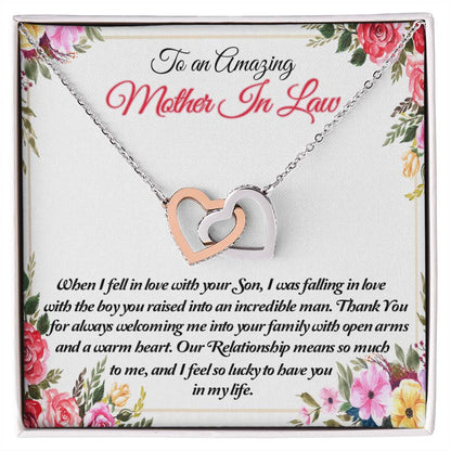 To An Amazing Mother In Law Thank You Interlocking Hearts Necklace