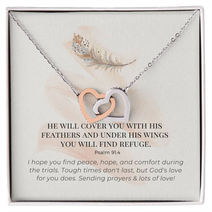 Scripture Encouragement Interlocking Hearts Necklace Psalm 914 Cream Brush