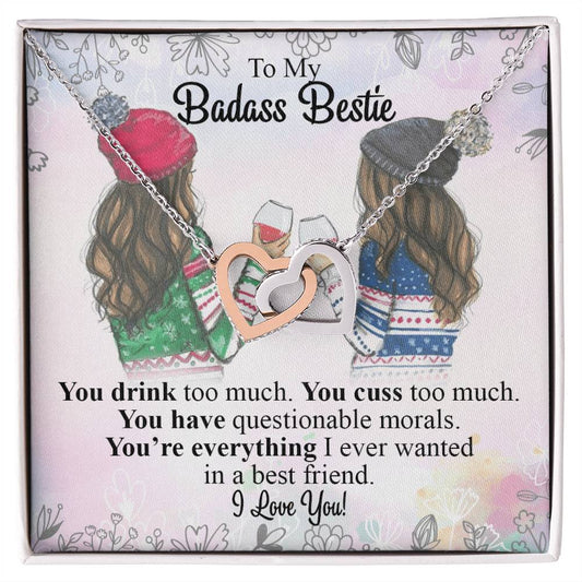 To My Badass Bestie Interlocking Hearts Necklace