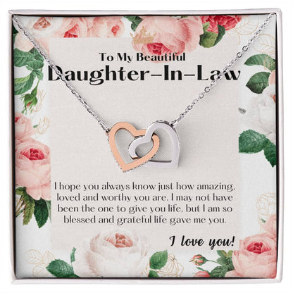 To My Bonus Daughter Bonus Daughter Gift Daughter In Law Gift Daughter In Law Birthday Gift Daugther In Law Interlocking Hearts Necklace