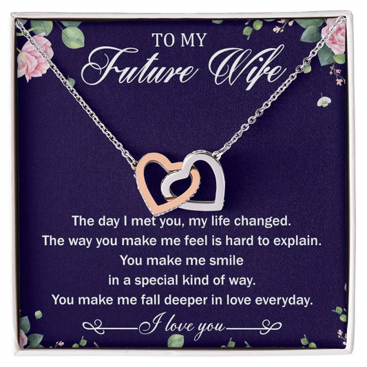 To My Future Wife Interlocking Hearts Necklace Message Card