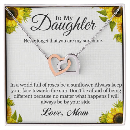 To My Daughter - Never Forget That You Are My Sunshine Interlocking Hearts Necklace