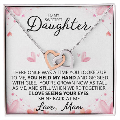 To My Daughter - You Are My Heart - Unique Heart Bonding Necklace Gift Set Interlocking Hearts Necklace
