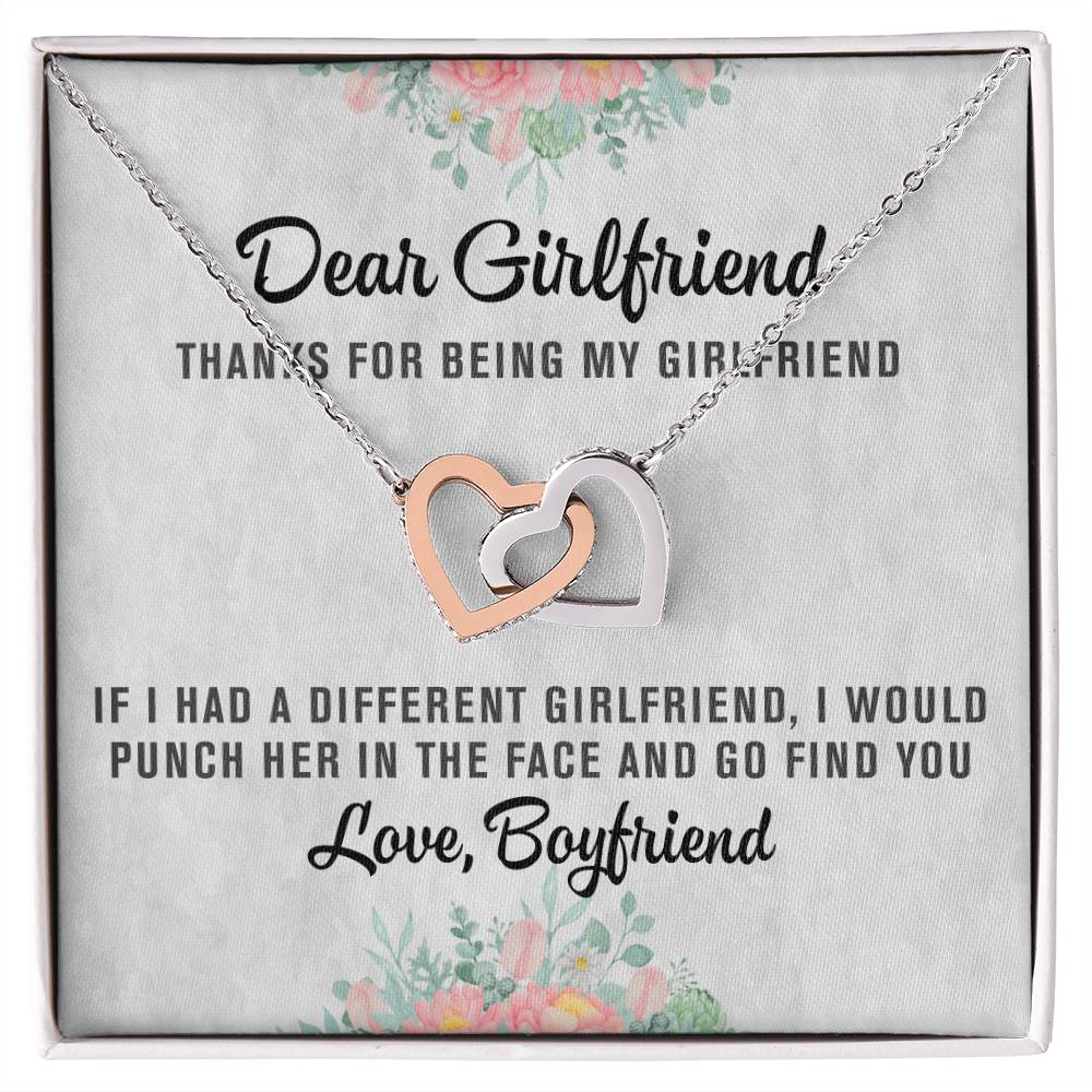 Dear Girlfriend Interlocking Hearts Necklace Message Card