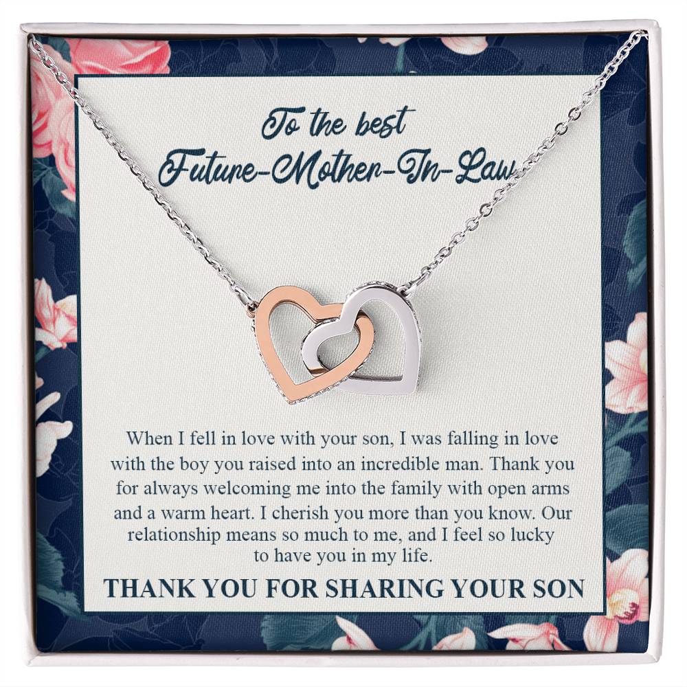 To My Future Mother-In-Law - Thank You For Always Welcoming Me Into The Family With Open Arms And A Warm Heart Interlocking Hearts Necklace