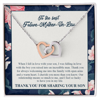 To My Future Mother-In-Law - Thank You For Always Welcoming Me Into The Family With Open Arms And A Warm Heart Interlocking Hearts Necklace