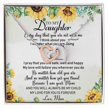 To My Daughter Sunflower Interlocking Hearts Necklace Birthday Message Card
