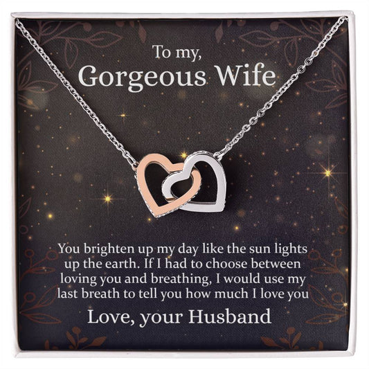 To My Gorgeous Wife - Interlocking Hearts Necklace