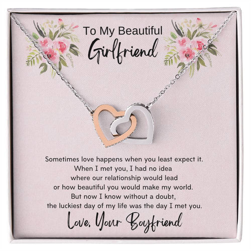 To My Beautiful Girlfriend Interlocking Hearts Necklace