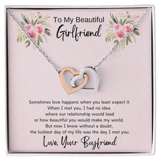 To My Beautiful Girlfriend Interlocking Hearts Necklace